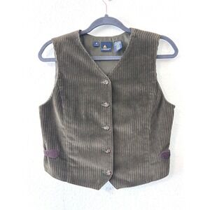 Vintage Corduroy Preppy Equestrian Olive Green Button Up Vest SZ 4 Adjustable